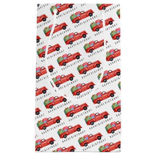 Rode pick-up truck met Cadeaus geschenkzak Klein Cadeauzakje (Voorkant)