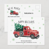  rode pick-up truck nieuw adres vakantie aankondigingskaart (Voorkant / Achterkant)