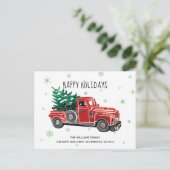 rode pick-up truck nieuw adres vakantie aankondigingskaart (Staand voorkant)