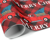  Rode pick-up truck rode zwarte buffalo plaid Cadeaupapier (Rol Hoek)