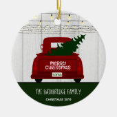  rode pick-up truck rustiek gepersonaliseerd keramisch ornament (Voorkant)