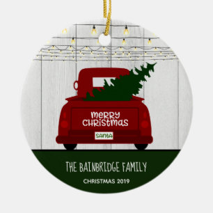  rode pick-up truck rustiek gepersonaliseerd keramisch ornament