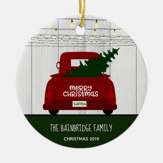  rode pick-up truck rustiek gepersonaliseerd keramisch ornament (Voorkant)