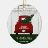  rode pick-up truck rustiek gepersonaliseerd keramisch ornament (Links)