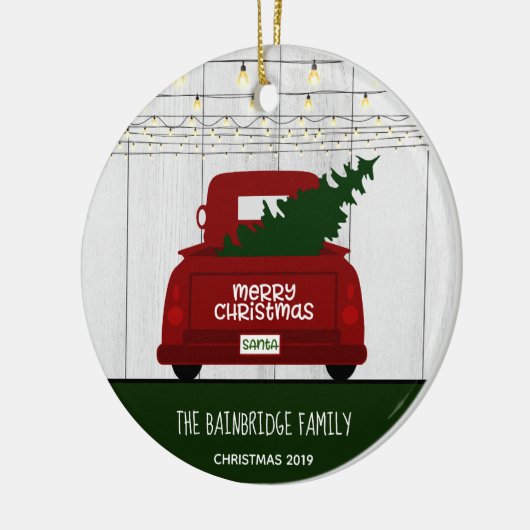  rode pick-up truck rustiek gepersonaliseerd keramisch ornament (Links)