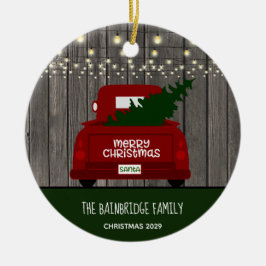 rode pick-up truck rustiek gepersonaliseerd keramisch ornament