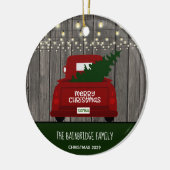  rode pick-up truck rustiek gepersonaliseerd keramisch ornament (Links)