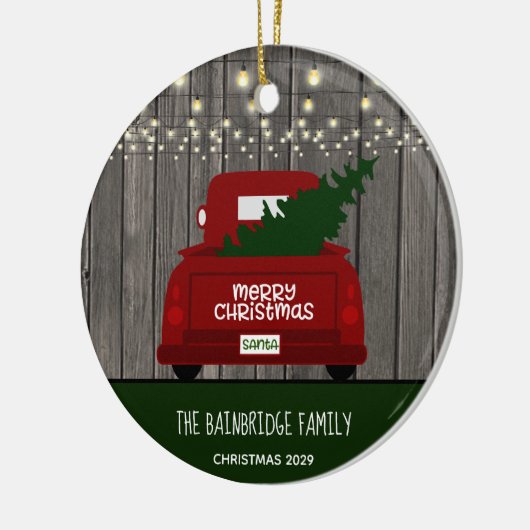  rode pick-up truck rustiek gepersonaliseerd keramisch ornament (Links)