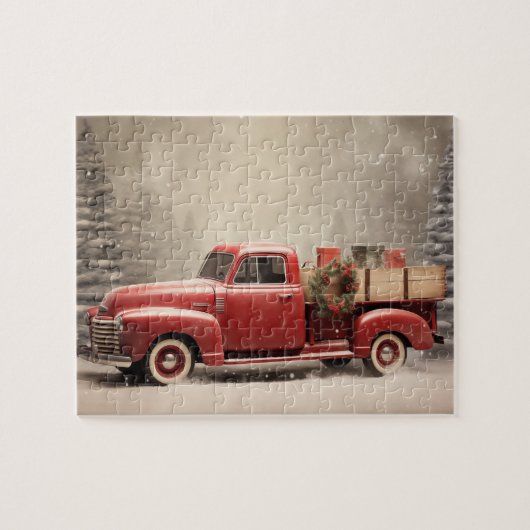  rode pick-up truck vakantie legpuzzel (Horizontaal)