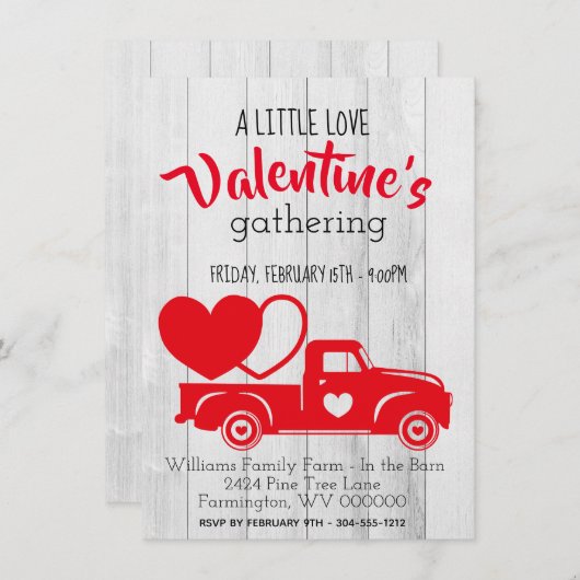  Rode pick-up truck Valentijnsdag Uitnodigen Bedankkaart (Voorkant / Achterkant)