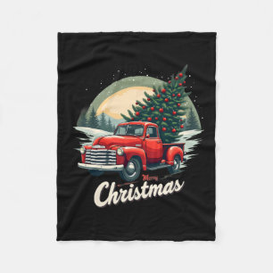Rode pick-up truck vrolijke kerstboom wintervakant fleece deken