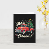 Rode pick-up truck vrolijke kerstboom wintervakant kaart (Gele Bloem)