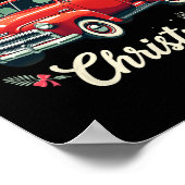 Rode pick-up truck vrolijke kerstboom wintervakant poster (Hoek)
