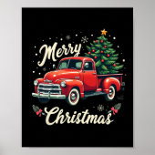 Rode pick-up truck vrolijke kerstboom wintervakant poster (Voorkant)