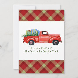 Rode pick-uptruck en kerstboom kerstkaart aankondiging