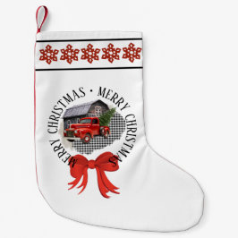 Rode pick-uptruck kerstsok kleine kerstsok
