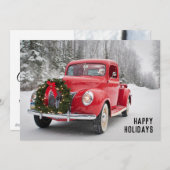 Rode pick-uptruck met kerstkrans feestdagenkaart (Voorkant / Achterkant)