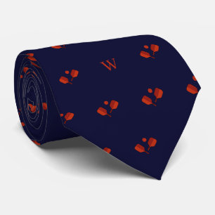 Rode Pickleball Paddles Bal Monogram Initiaal Blau Stropdas