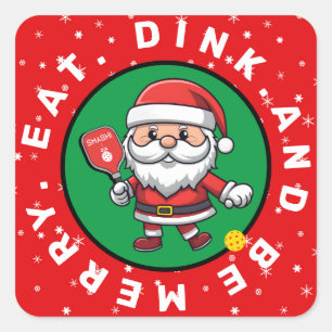 Rode Pickleball Santa aangepaste tekst Vierkante Sticker