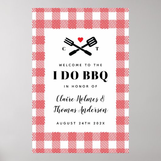 Rode picknick 'I Do BBQ' welkomstbord Poster (Voorkant)