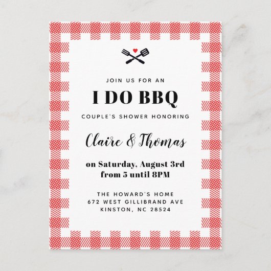 Rode picknick pllaid doek Ik doe BBQ Uitnodiging (Voorkant)