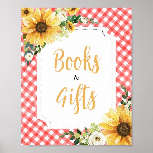 Rode Picknick Zonnebloem Baby shower Boeken en ges Poster (Voorkant)