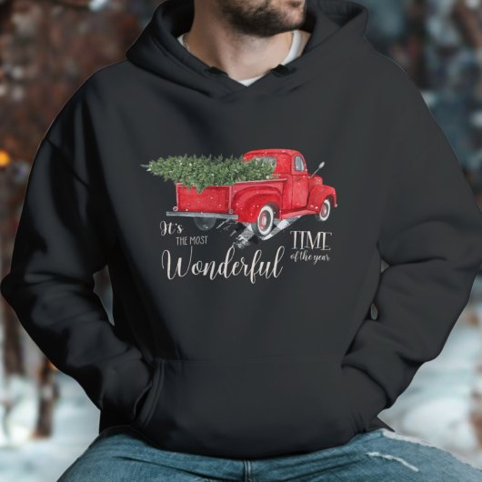 Rode Pickup Truck Tartan Schattigee Kerstboom Hoodie