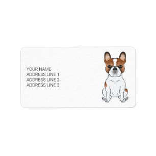 Rode Piebald Franse Bulldog Schattige Cartoon Hond Etiket