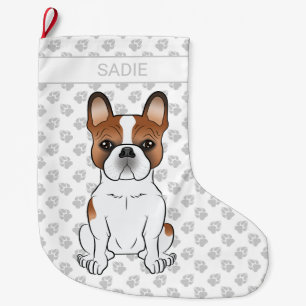 Rode Piebald Franse Bulldog Schattige Cartoon Hond Grote Kerstsok