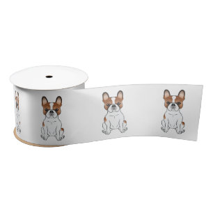Rode Piebald Franse Bulldog Schattige Cartoon Hond Satijnen Lint