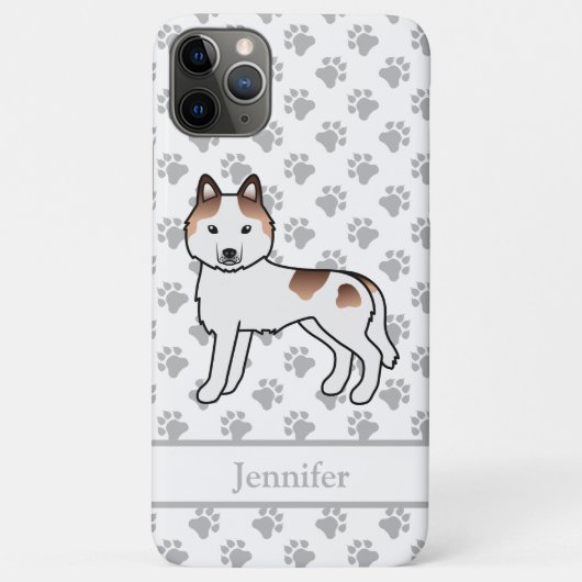 Rode Piebald Siberische Husky Cartoon Hond & Naam Case-Mate iPhone Case (Achterkant)