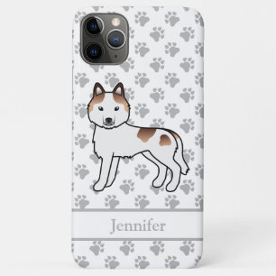 Rode Piebald Siberische Husky Cartoonhond & Naam Case-Mate iPhone Case
