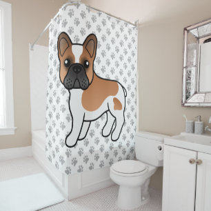 Rode Pied Franse Bulldog Schattige Cartoon Hond Douchegordijn