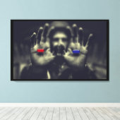 Rode Pil Blauwe Pil Moment Awaken Canvas Muur Kuns (Insitu (Houten vloer))