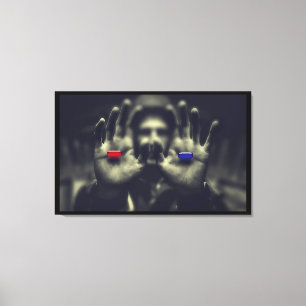 Rode Pil Blauwe Pil Moment Awaken Canvas Muur Kuns