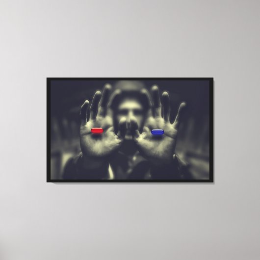 Rode Pil Blauwe Pil Moment Awaken Canvas Muur Kuns (Voorkant)