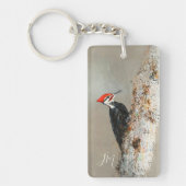 Rode Pileated specht vogel schilderen Initialen Sleutelhanger (Voorkant)