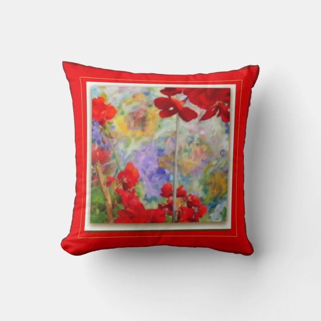 Rode piloot met Rode Geraniums door Sharles Kussen (Voorkant)