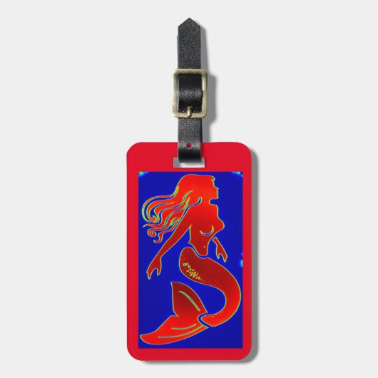 rode pin-up mermaid bagagelabel (Voorkant verticaal)