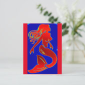 rode pin-up mermaid briefkaart (Staand voorkant)