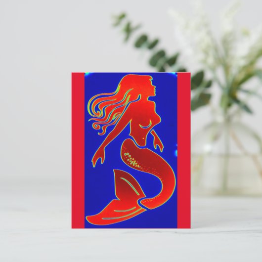 rode pin-up mermaid briefkaart (Staand voorkant)