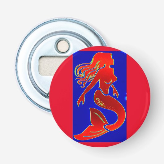 rode pin-up mermaid button flesopener (Voorkant)