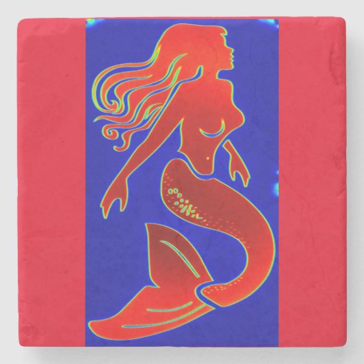 rode pin-up mermaid stenen onderzetter (Voorkant)