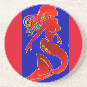 rode pin-up mermaid zandsteen onderzetter