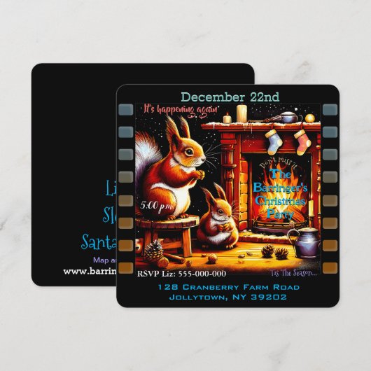 Rode Pinda Eekhoorn Familie Kerstfeest Kaart (Voorkant / Achterkant)