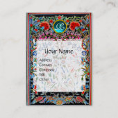 RODE PINKBLAUWE ORIENTALE STROMEN DAMASKMONOGRAM VISITEKAARTJE (Voorkant)
