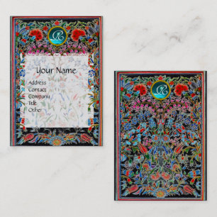 RODE PINKBLAUWE ORIENTALE STROMEN DAMASKMONOGRAM VISITEKAARTJE