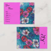 RODE PINKWITSTROMEN IN BLAUWE MONOGRAM-Fuchsie Visitekaartje (Voorkant / Achterkant)