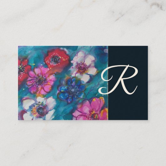 RODE PINKWITSTROMEN IN BLAUWE MONOGRAM VISITEKAARTJE (Achterkant)