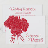 Rode pioen bloem bruiloft uitnodiging (Voorkant / Achterkant)